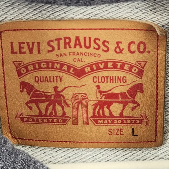 Levis Mens Large Knit Trucker Jacket Blue Heathered Sweatshirt Denim Style - Picture 6 of 13